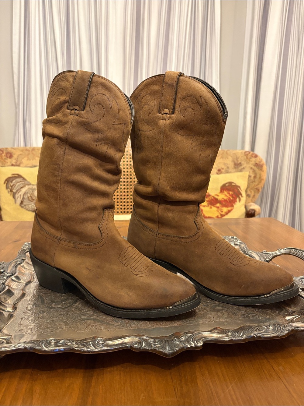 Men’s Durango 12” Distressed Brown Leather Western Cowboy Slouch Boots Size 9D